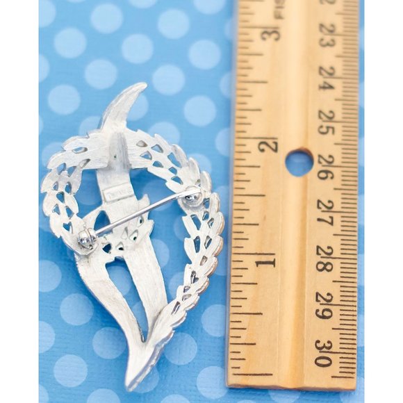 Vintage Art Nouveau Leaf Silver Tone Brooch by Crown Trifari - M14 - Picture 2 of 2